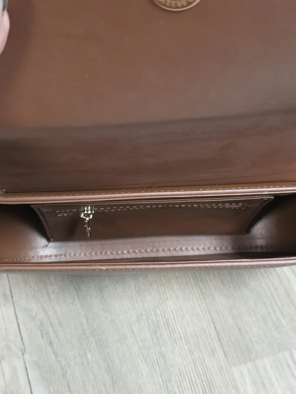 Valentino Orlandi Brown Shoulder Bag with Gold V Accent